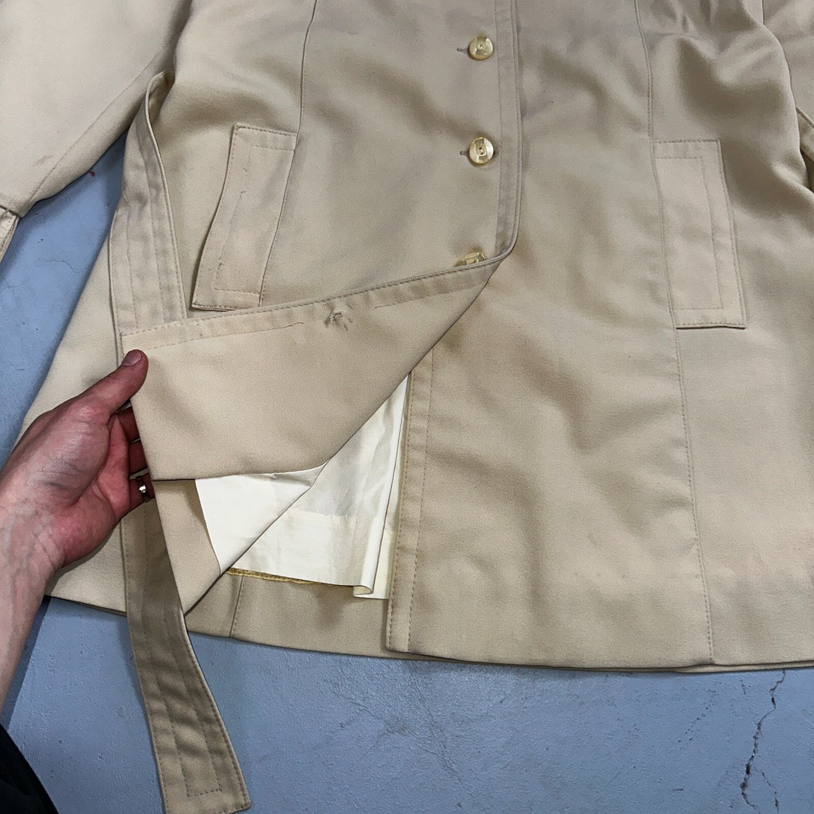 Puget Sounder Beige Canvas Belted Trench Coat Rockabilly 1960s 60s Womens