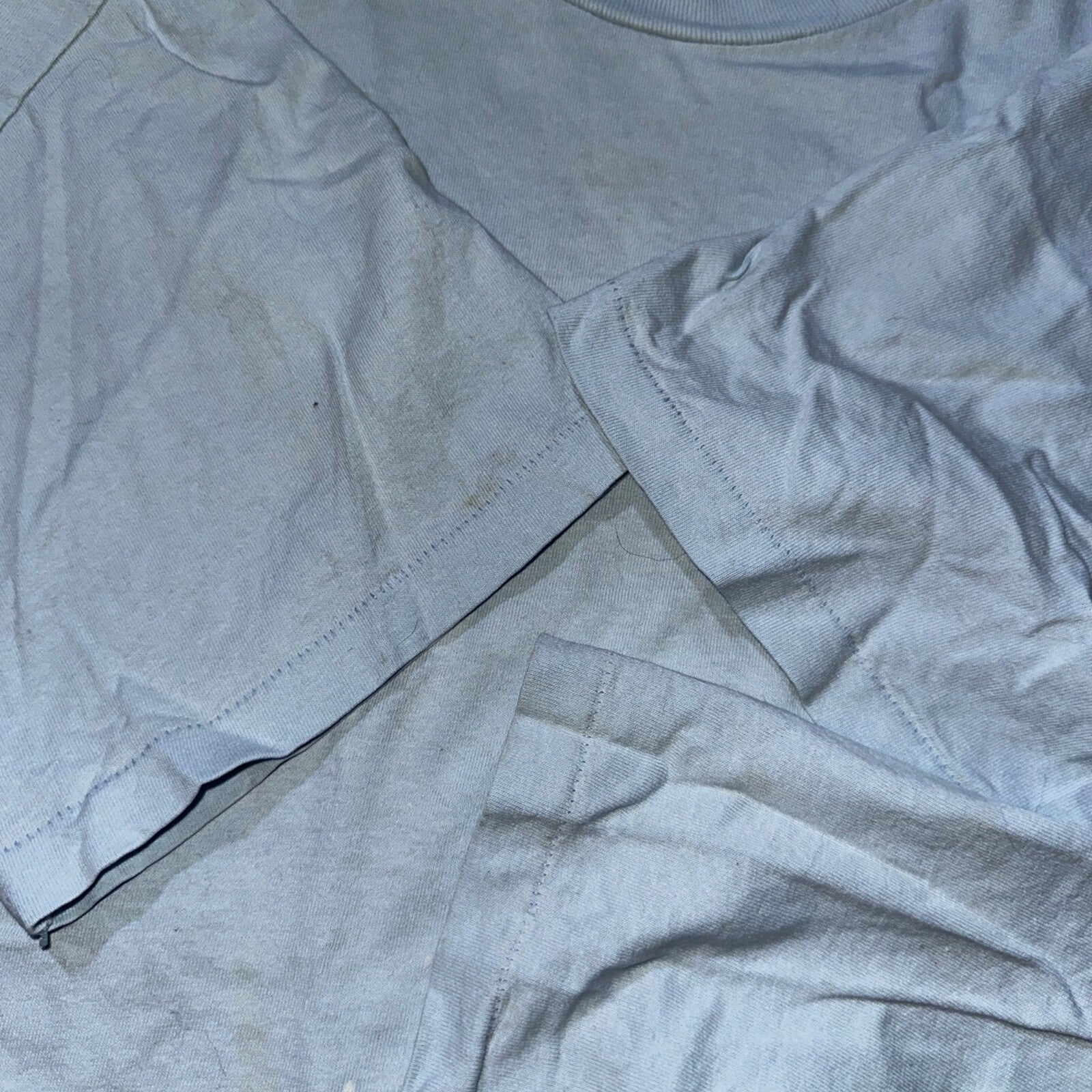 Champion Blue Basic Blank 80s USA Vintage T Shirt Single Stitch Thrashed Cool 2X