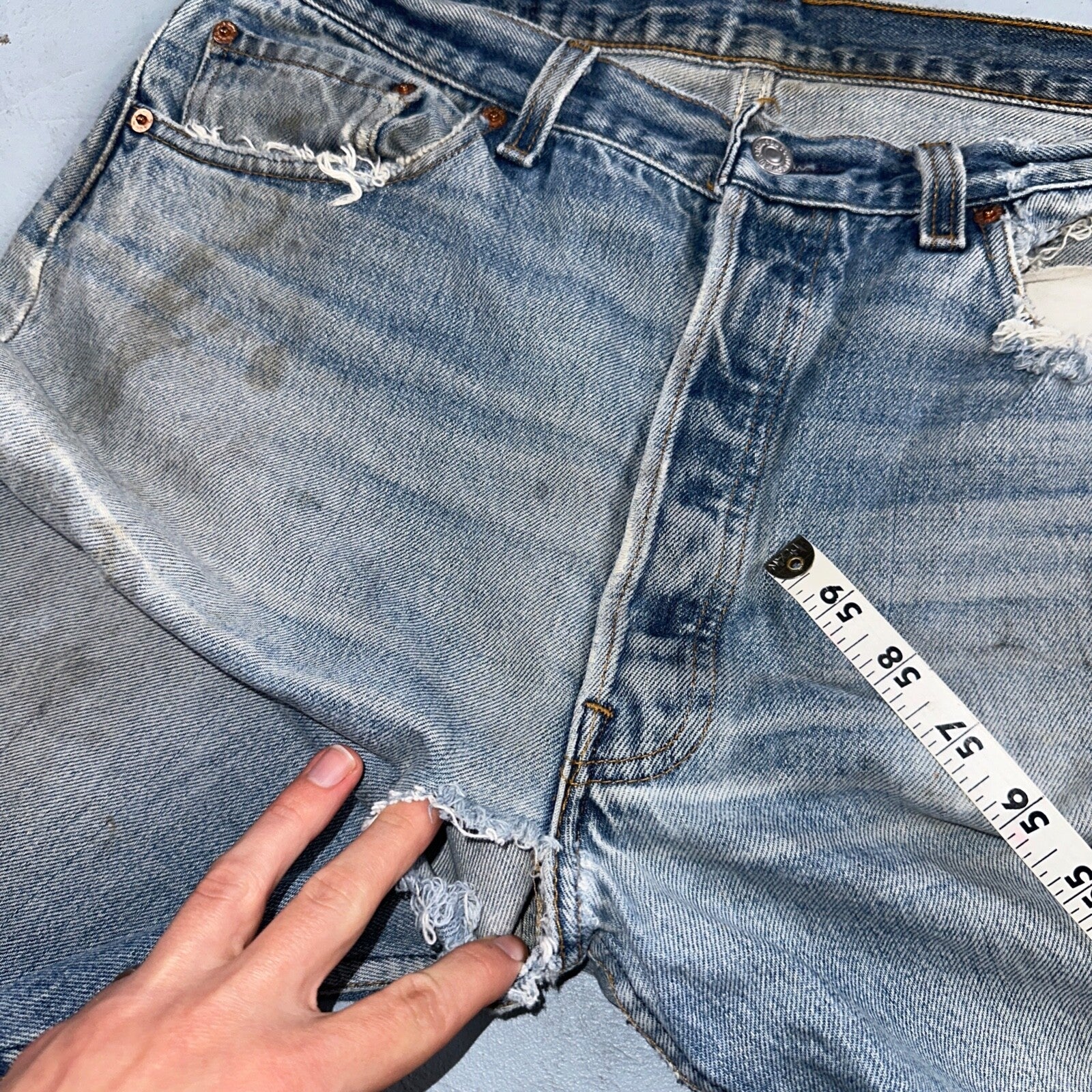 Levis 501 Vintage 90s USA XX Straight Leg Jeans Blue Thrashed 36x36 Act 33x31