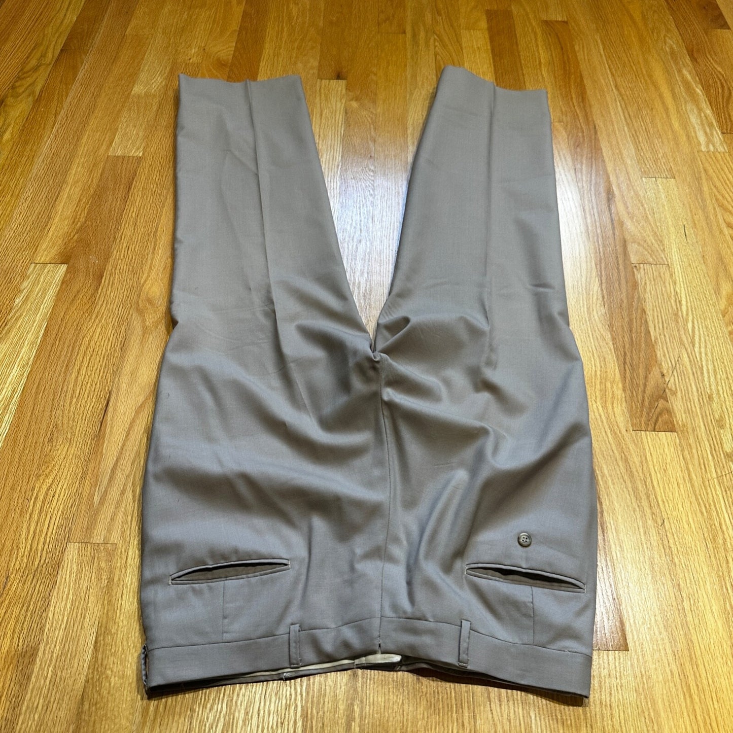 1960s Beige Sport Jacket VTG Mens Suit 44 36x29 Rockabilly Solid Tan Pants 60s