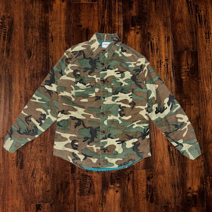VTG 70s Five Brother Shirt Mens M Green Flannel Woodland Camo Made In USA 80s