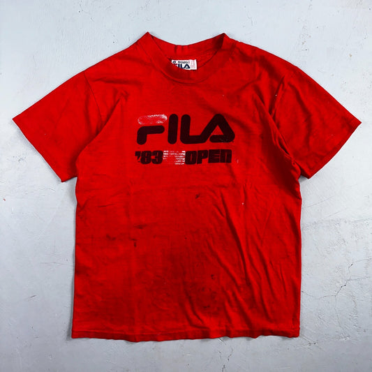 FILA 1983 Open VTG T Shirt USA Tennis Borg 80s Rare Red Graphic Print Sports