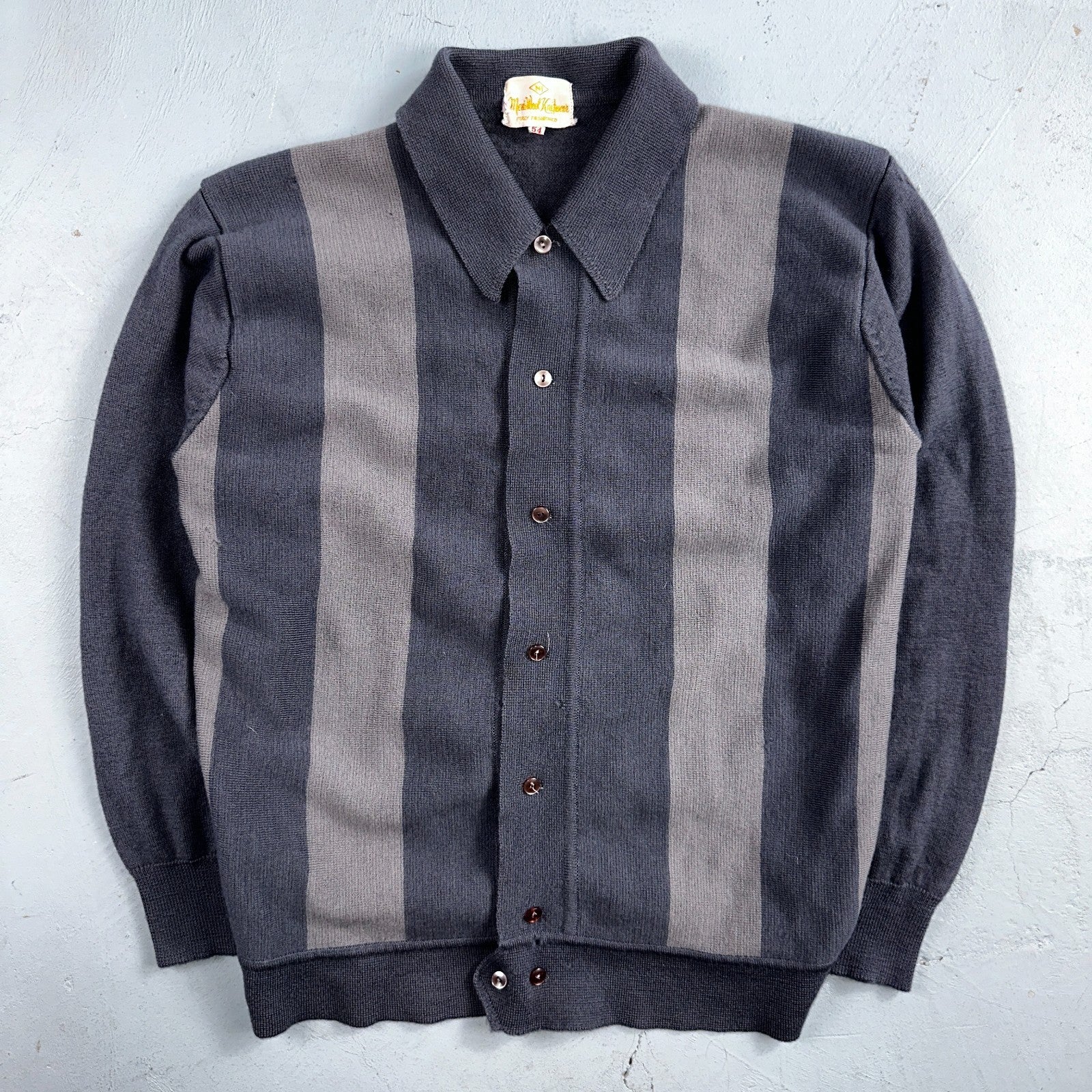 VTG 1960s Kintted Shirt Polo Gray Loop Collar Cardigan Sweater Rockabilly Kramer