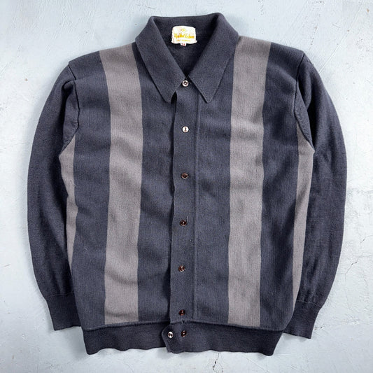 VTG 1960s Kintted Shirt Polo Gray Loop Collar Cardigan Sweater Rockabilly Kramer