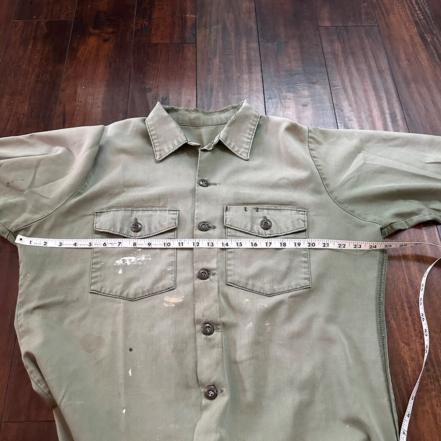 VTG US Thrashed Soft Military Shirt OG-107 Vietnam 1970s 1960s Post WWII