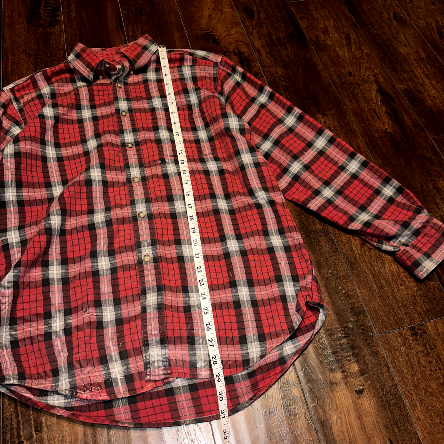 LL Bean Shirt Jacket Mens Medium Red Flannel Chore Barn Button Down Fall Basic