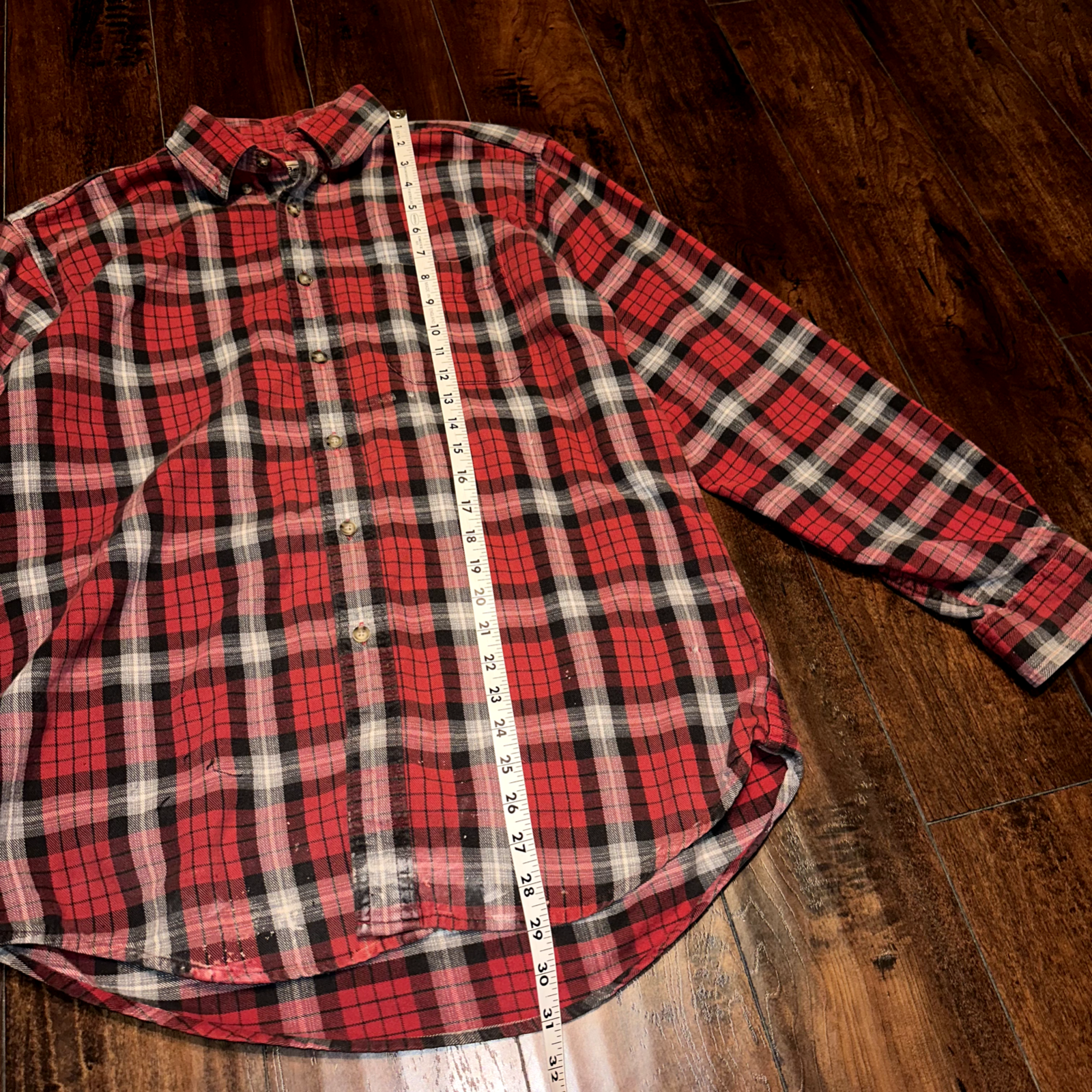 LL Bean Shirt Jacket Mens Medium Red Flannel Chore Barn Button Down Fall Basic