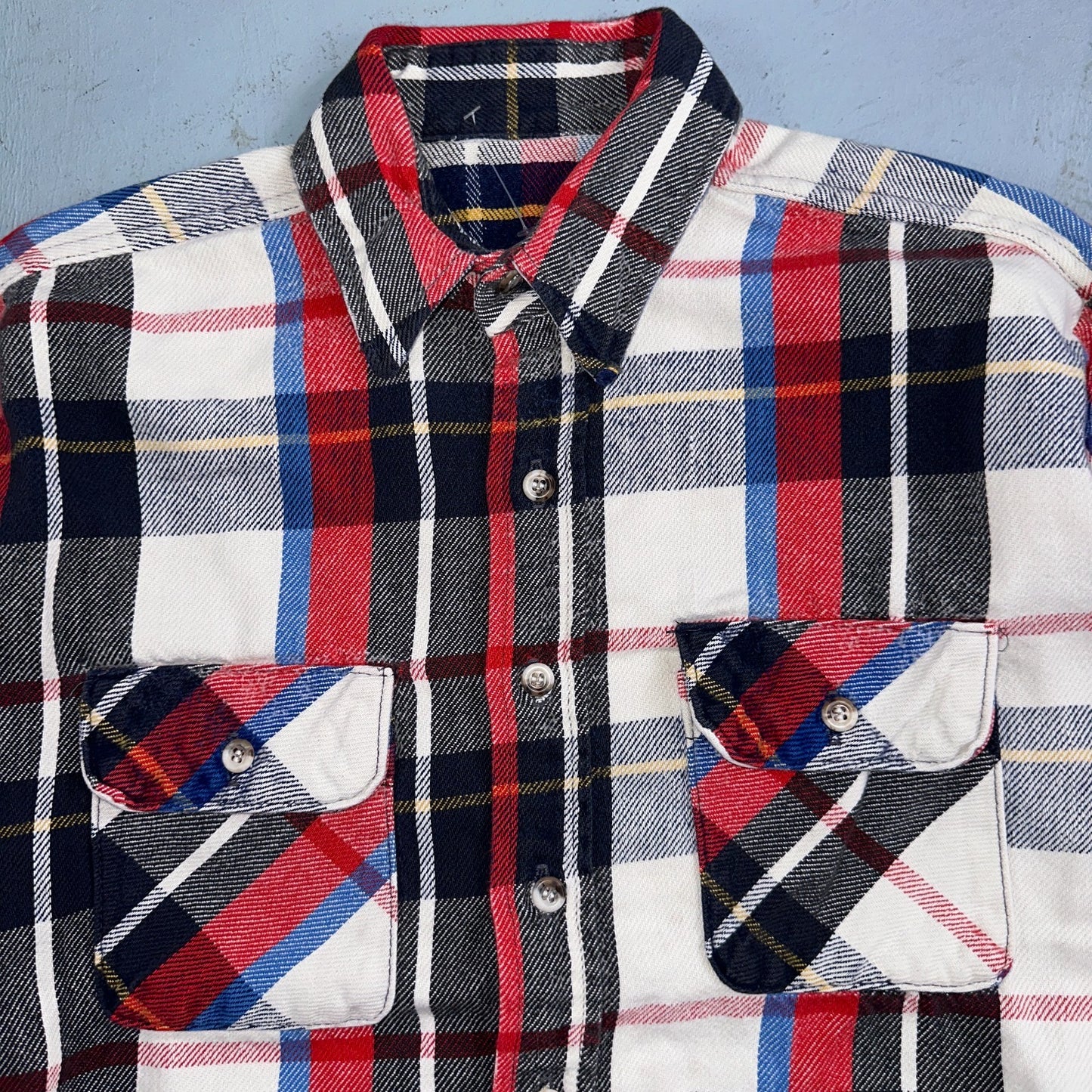 Vintage Five Brother Shirt Mens L Plaid Flannel Made in Black Red 1970s 70s