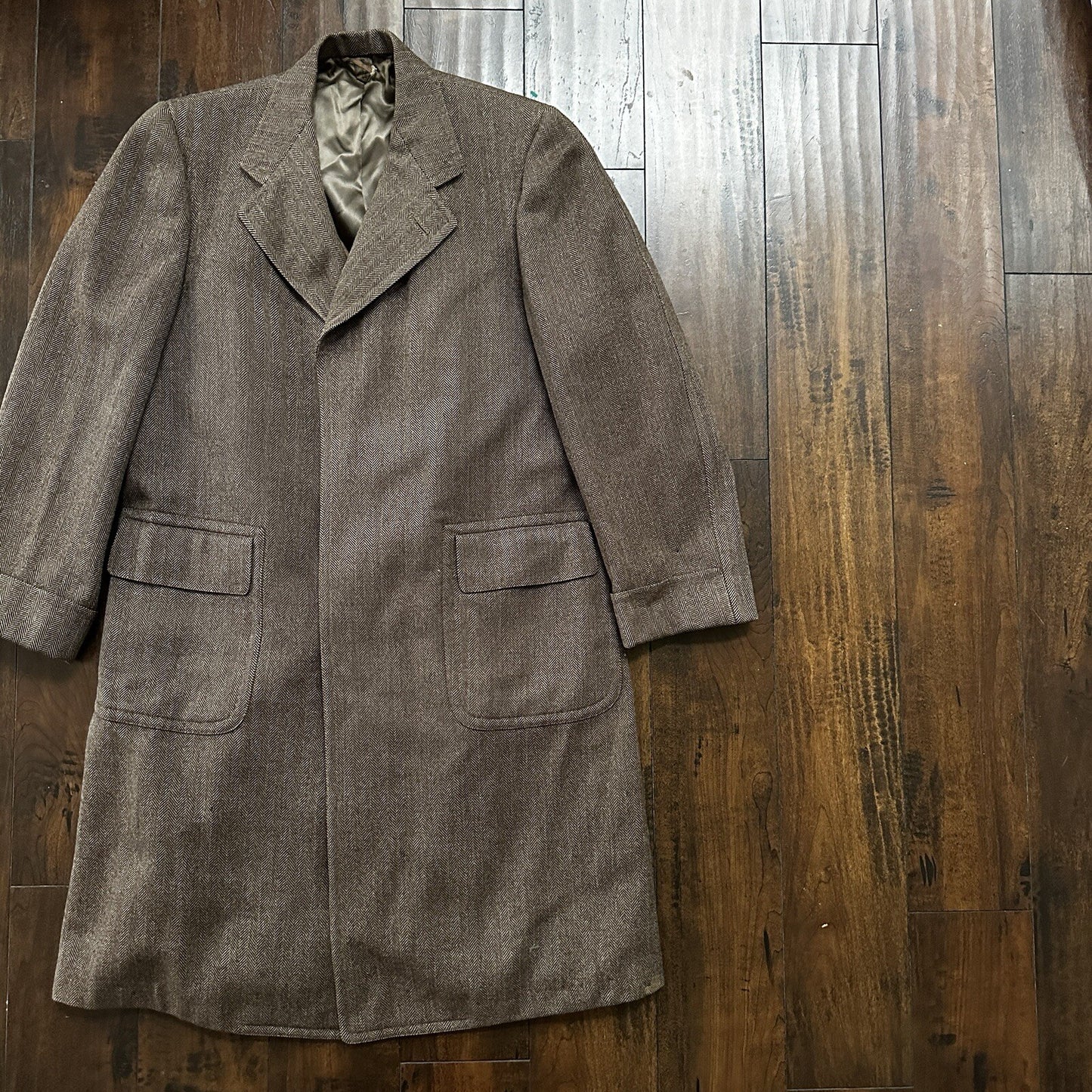 VTG 1960s Barron Anderson Herringbone Wool Overcoat USA Rockabilly 60s Lined