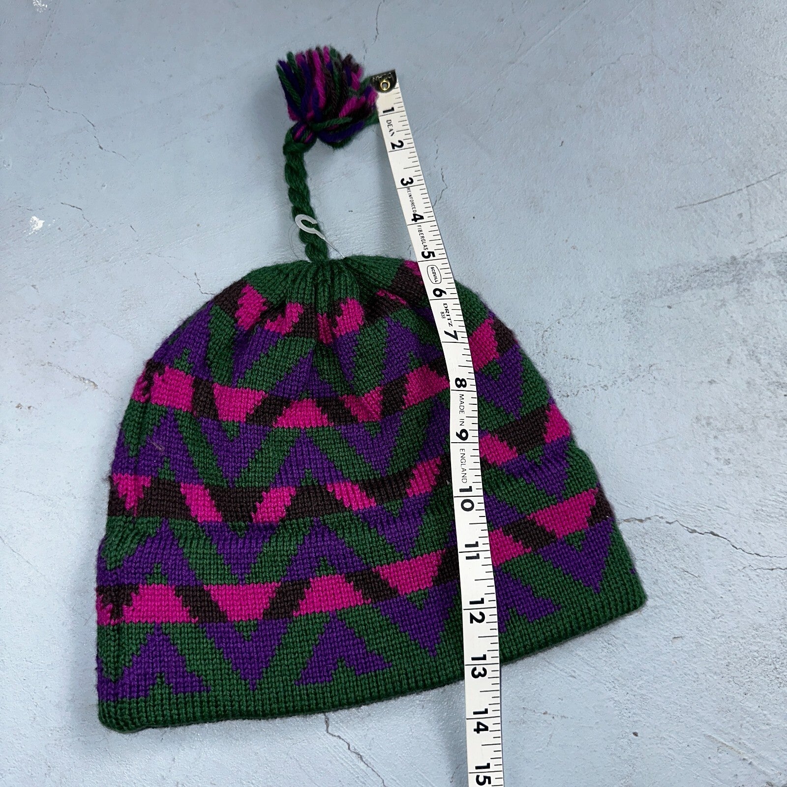Vintage Mountain Ladies & Ewe Wool Pink Blue Knit Ski Hat Cap One Size Tassels