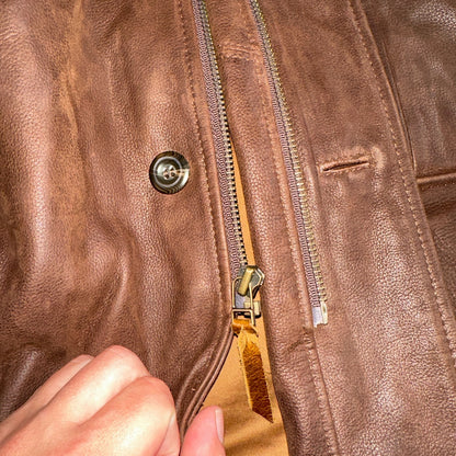 Men’s Vtg Sheepskin Coat Factory Leather Chore Coat 44 Lined 1980s Barn USA 80s