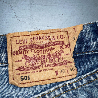 Levis 501 Vintage 90s Europe Straight Leg Jeans Blue Light Wash 36x36 Act 34x29