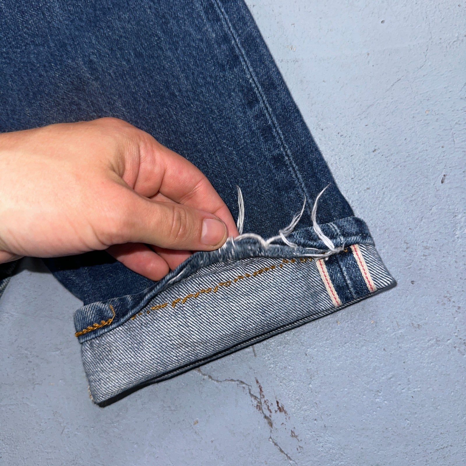 Naked & Famous Jeans Mens 30x36 Blue Dirty Fade Selvedge Denim Skinny Guy