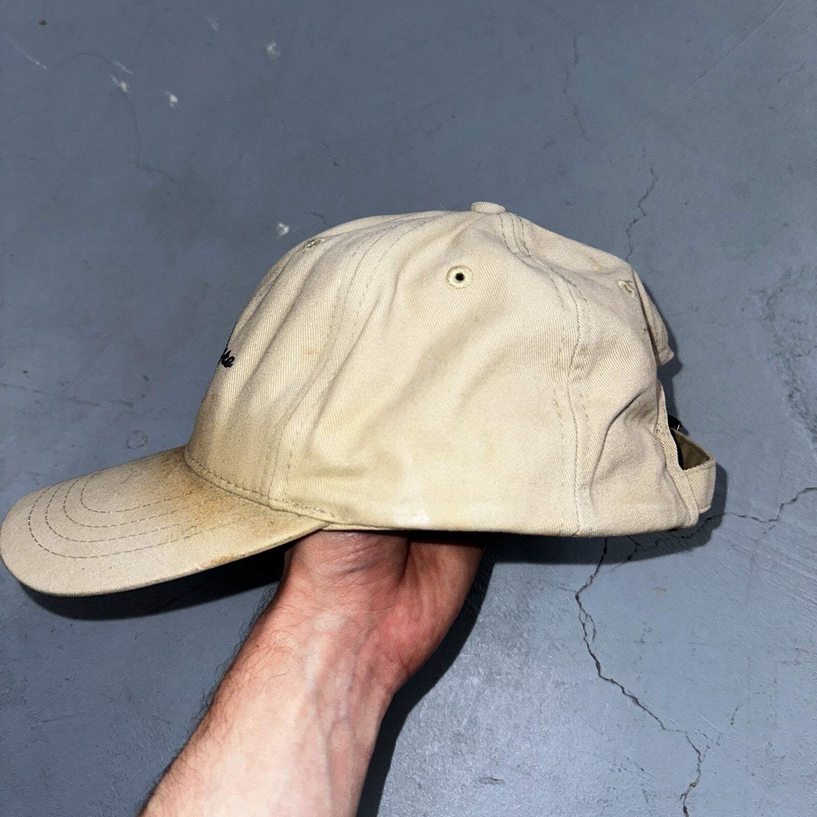 John Deere VTG Hat Cap Snapback Yellow Stained Tractor Fun Farmer Used