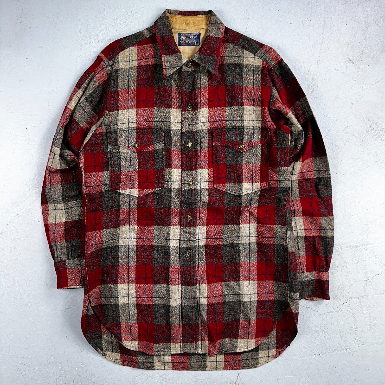 Pendleton VTG Burnside Shirt Plaid 100% Wool Button Down Size M Plaid 1950s Camp
