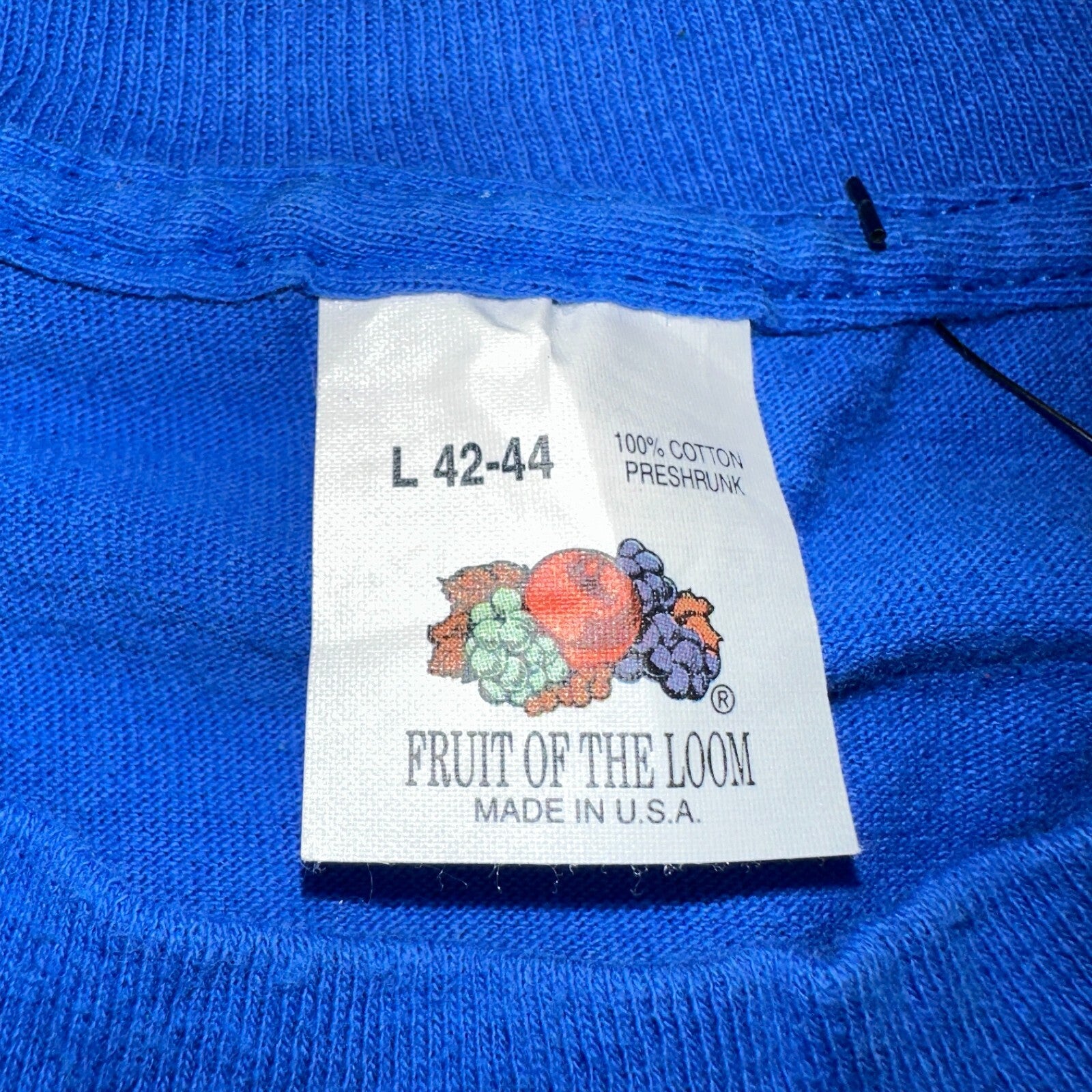 FOTL Blank 90s VTG T Shirt USA Pocket Blue Basic Simple Single Stitch Selvedge