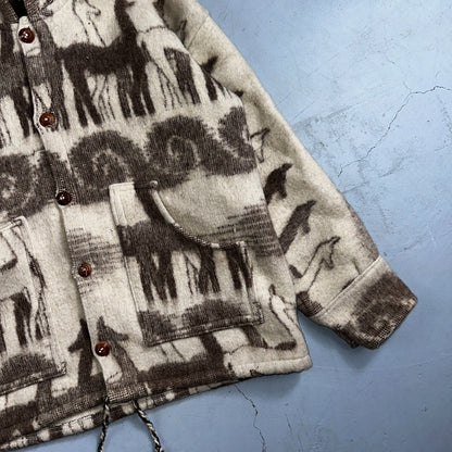 1970s Wool Lama Bird Coat Mens Jacket Size L Sweater Button Up 70s Rockabilly