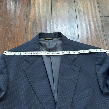 1960s Navy Blue Sport Jacket VTG Mens Suit 44 38x28 Rockabilly Pinstripe Pants