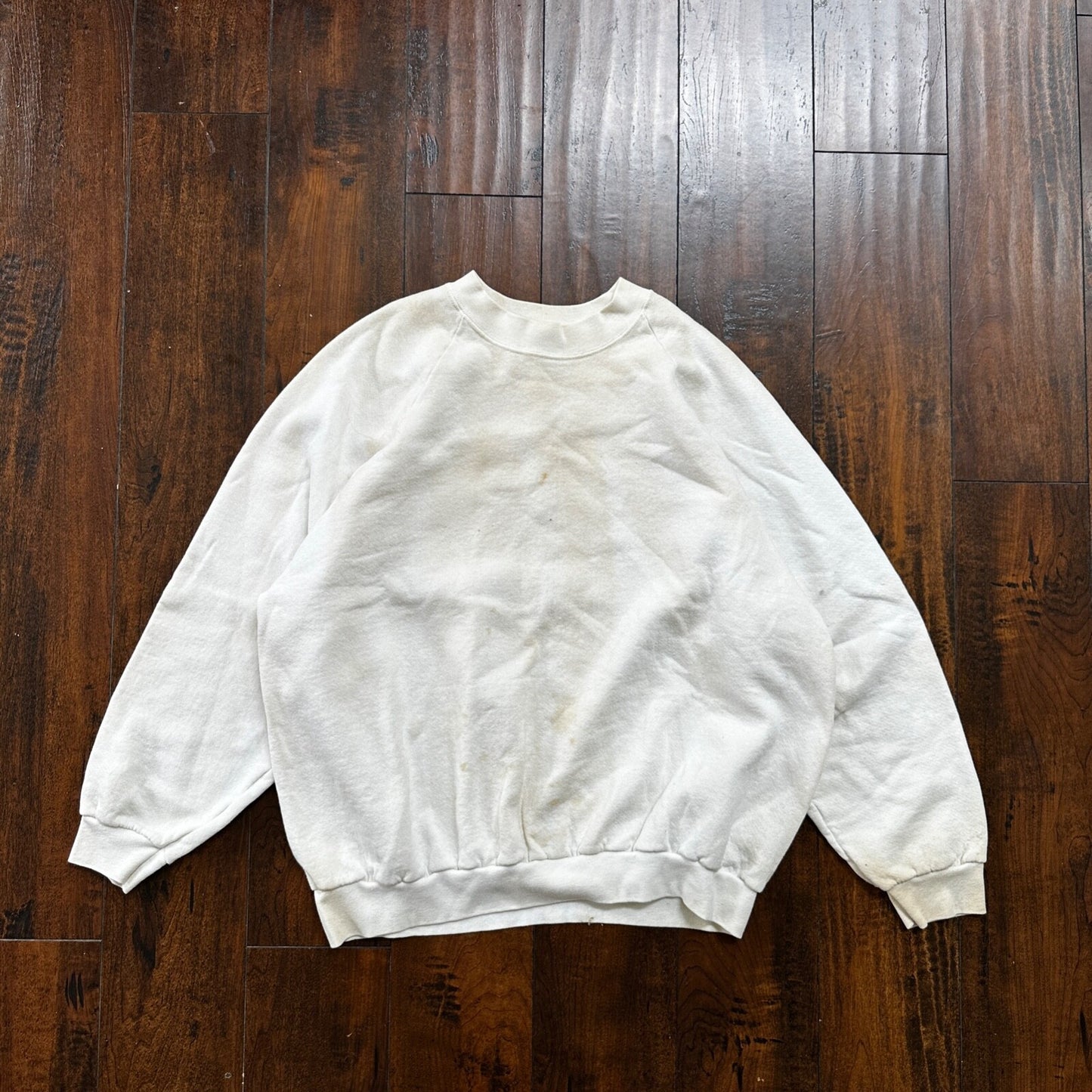 Vintage 90s 2XL FOTL Blank White Raglan Crewneck Sweatshirt Vtg 1990s USA Made