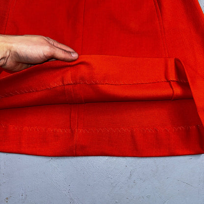 Orange Red Original Vintage Poly Pleated Skirt Rockabilly 1960s 70s 60s Simple
