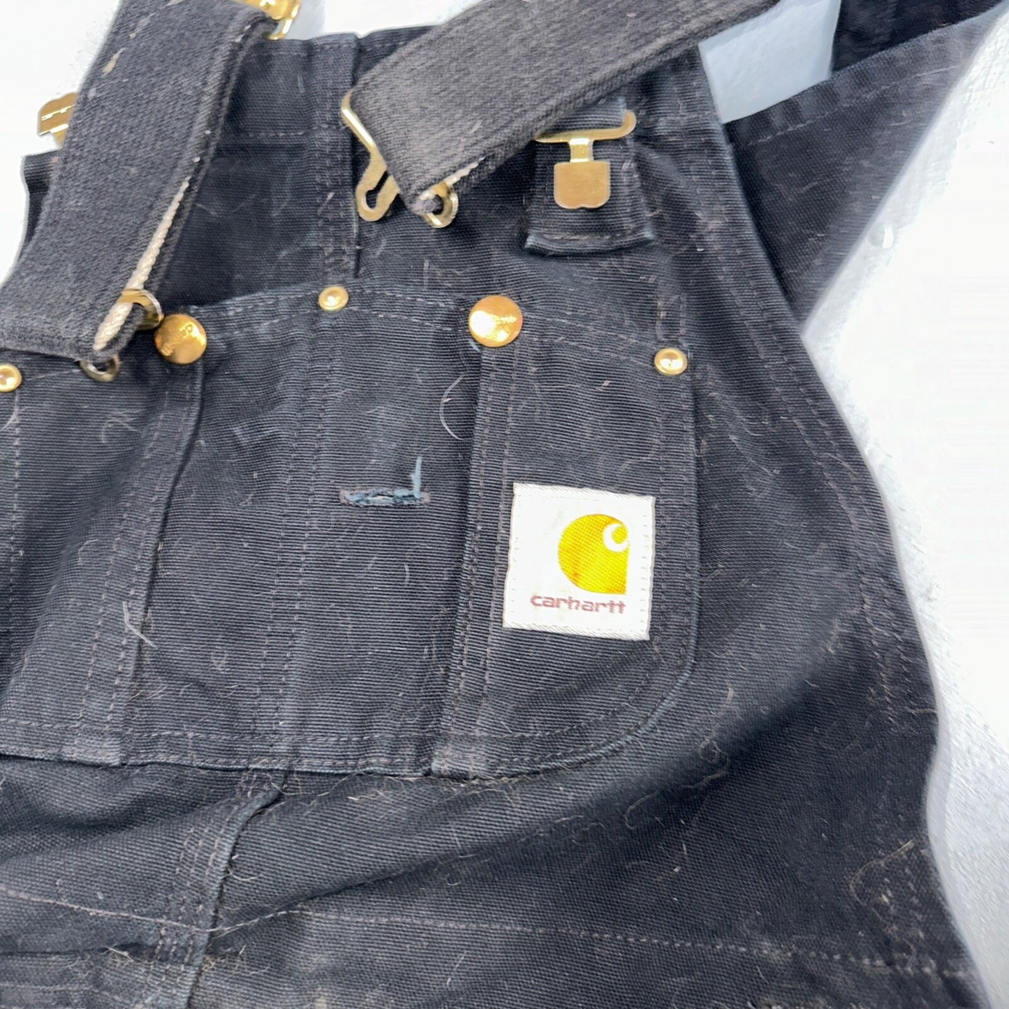 Carhartt Overalls Black Canvas Carpenter Lined R02 BLK USA Made Men’s 34x32