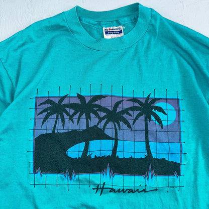 Hawaii Graphic Grid 80s Hanes VTG T Shirt 1980s Single Stitch Palm Trees Tropic