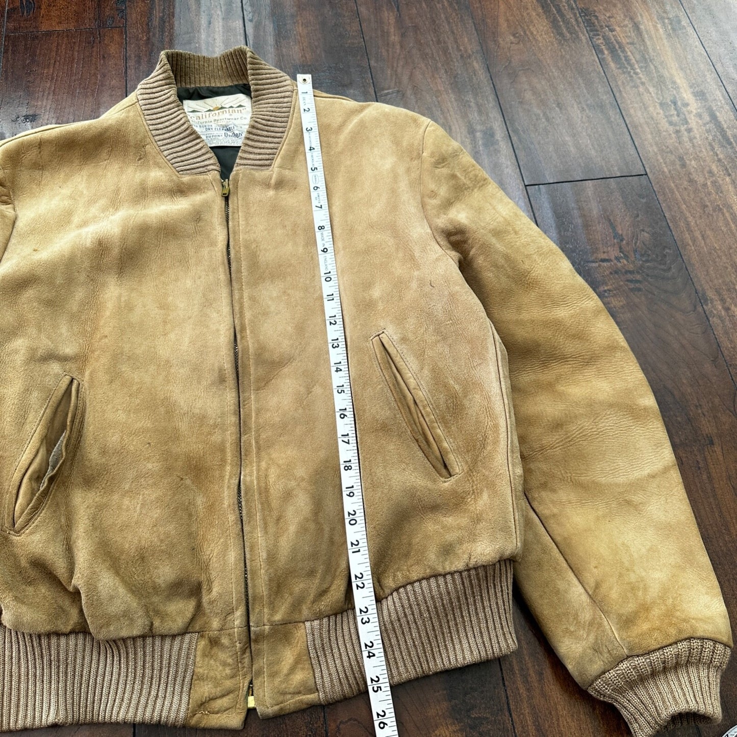 VTG 1950s DuPont Quilon Jacket Tan Suede Leather Lined Bomber 44 Rockabilly