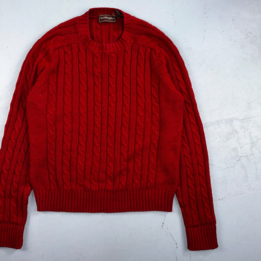 Vintage Wellington Acrylic Sweater XL Mens 80s Crewneck Red Cable Knit Fisherman