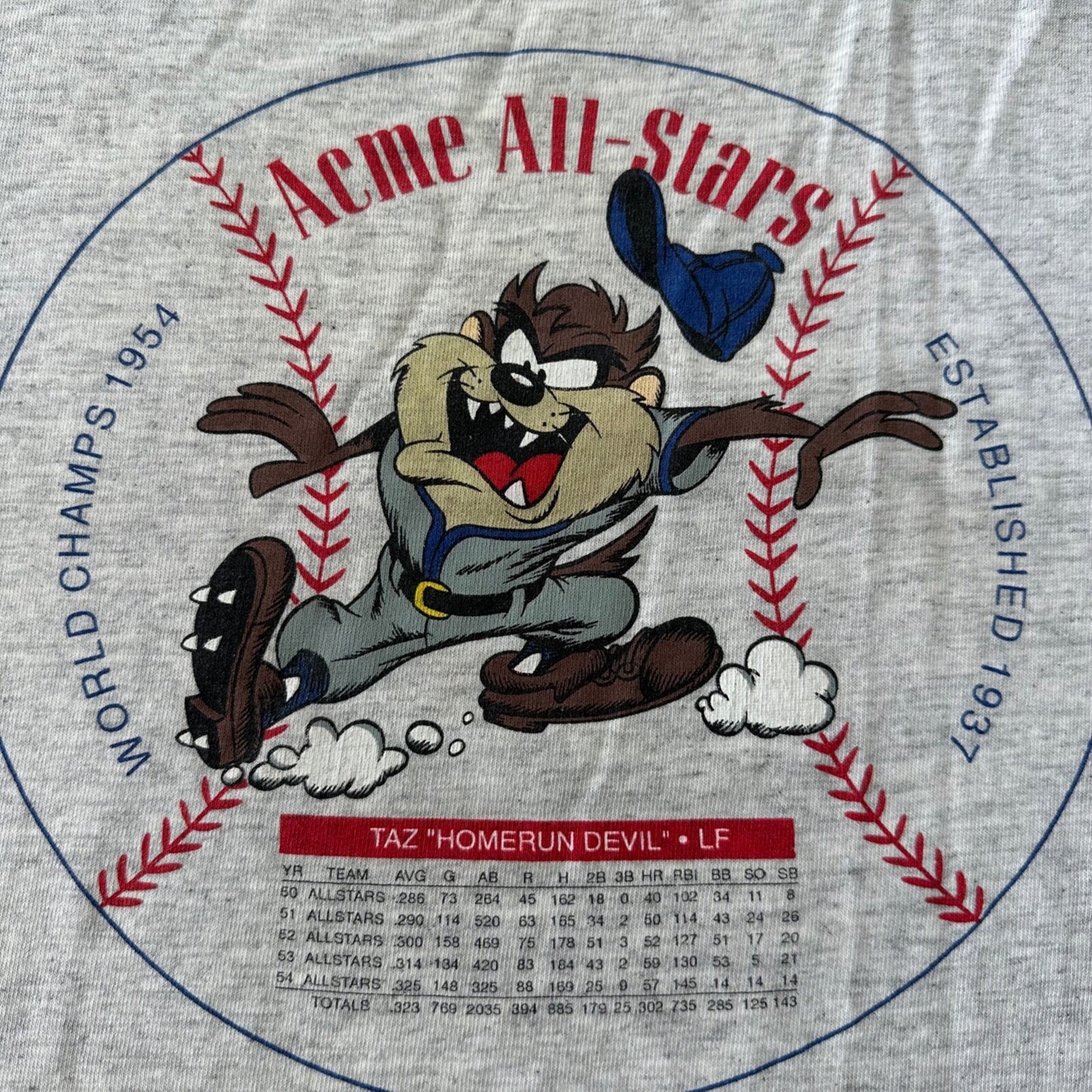 Acme All Stars Vintage T Shirt Taz Homerun Devil Looney Tunes 90s 1991 Baseball