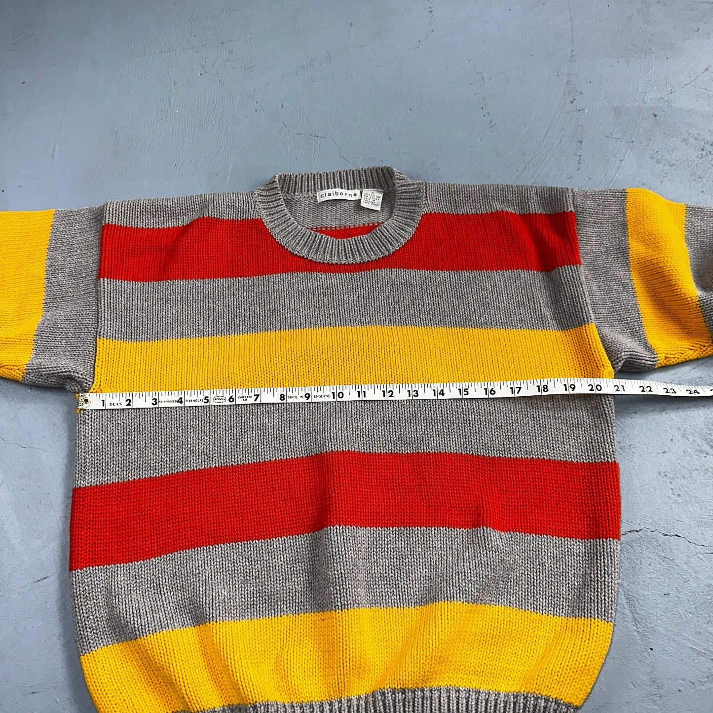 VTG Claiborne Fisherman Knit Womens Sz M Sweater Cable Knit Striped Chic Boho