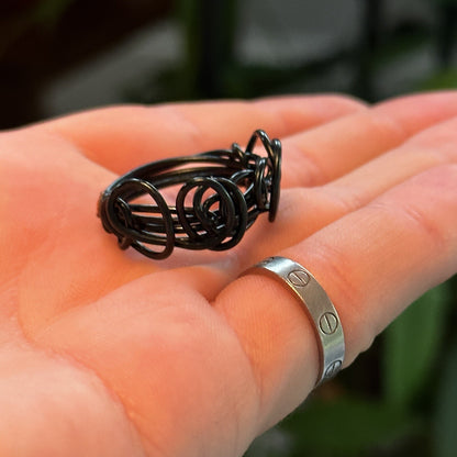 Homemade Wire Black Created Women's Wedding Band Ring Cute Y2K VTG Cool 90s