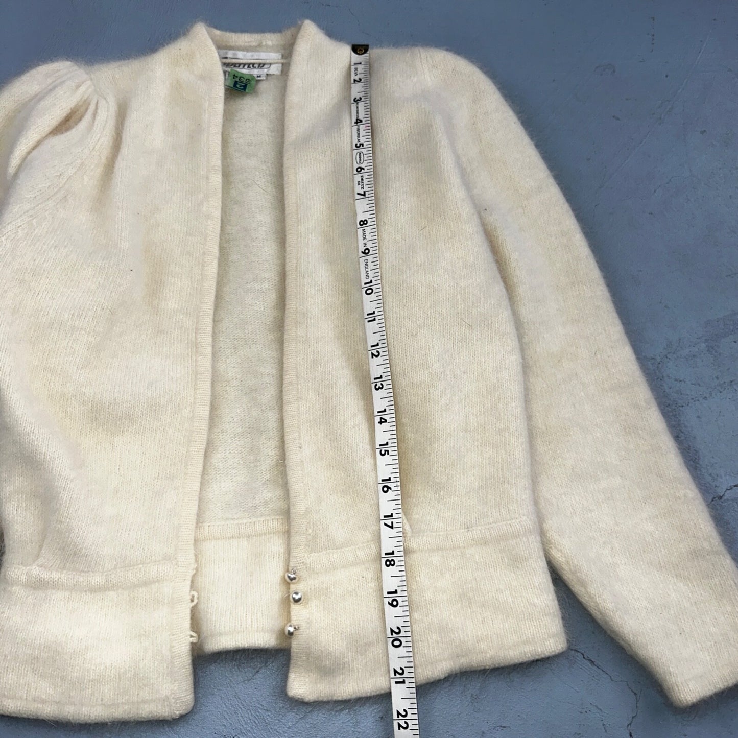 Sideffects Vtg Sweater Size M Cardigan Button Open Front Shag Loop Knit White