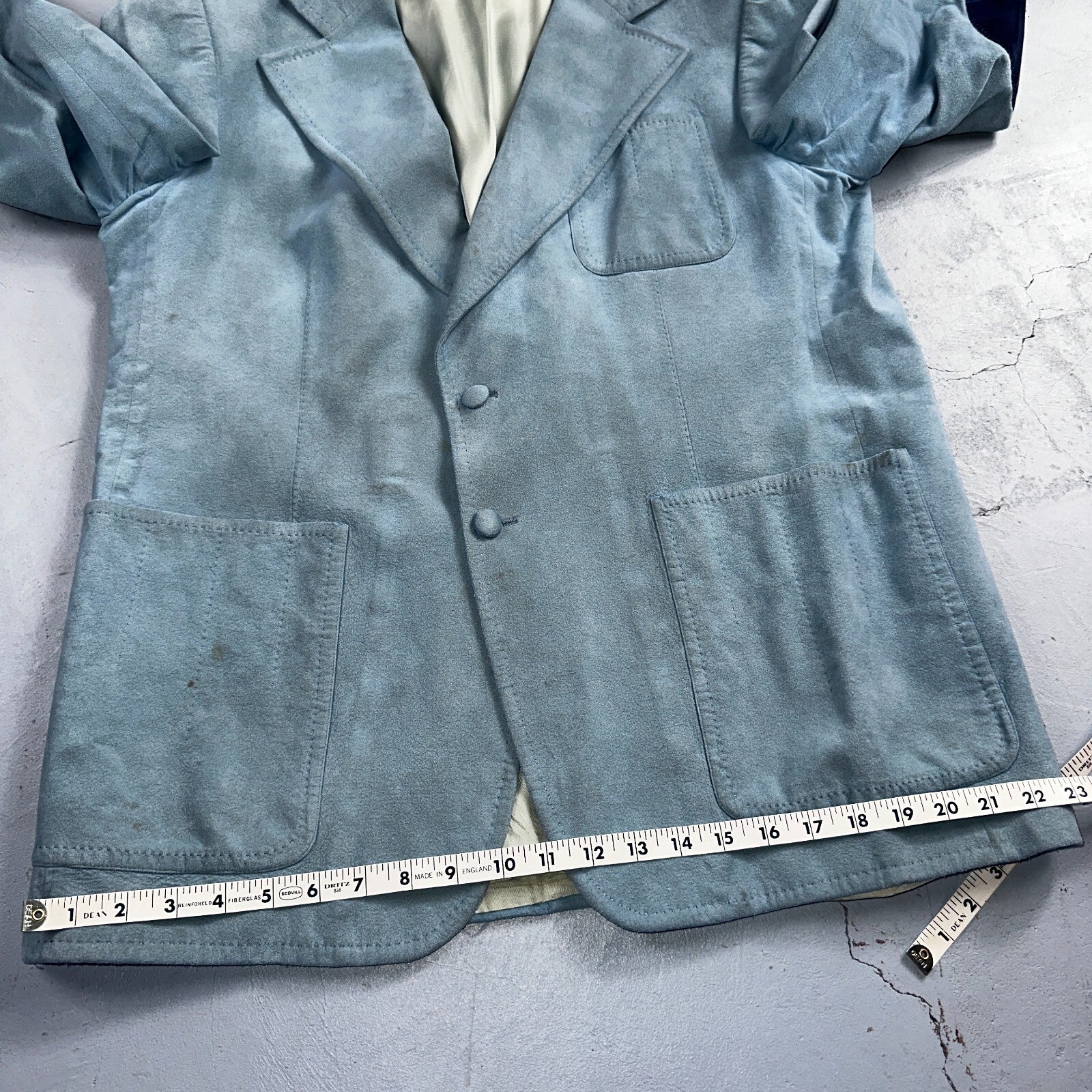 VTG Mens Suit 42 Jacket Sport Coat Rockabilly 60s 70s Suede Blue Disco Lebaron