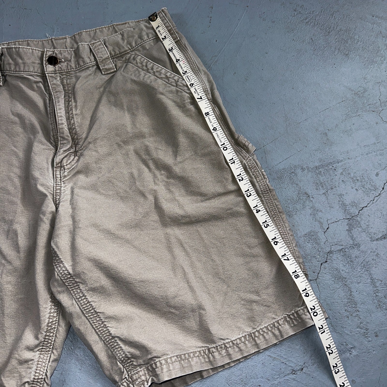 Carhartt B147 Shorts Mens 34 Tan Canvas Carpenter Cargo Work Worn Tan khaki