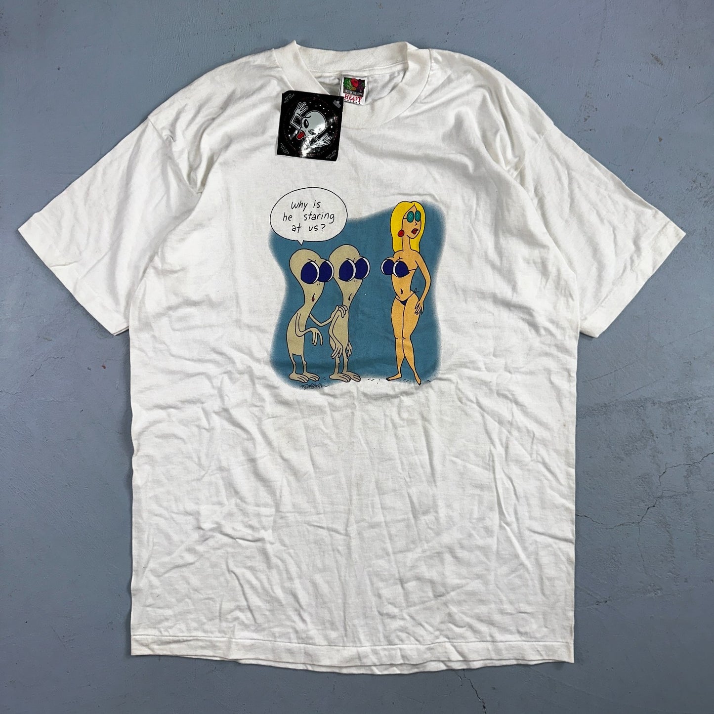 VTG Jim Benton NWT Staring At Us Aliens Bikini Shirt XL Funny Cartoon Pop Art