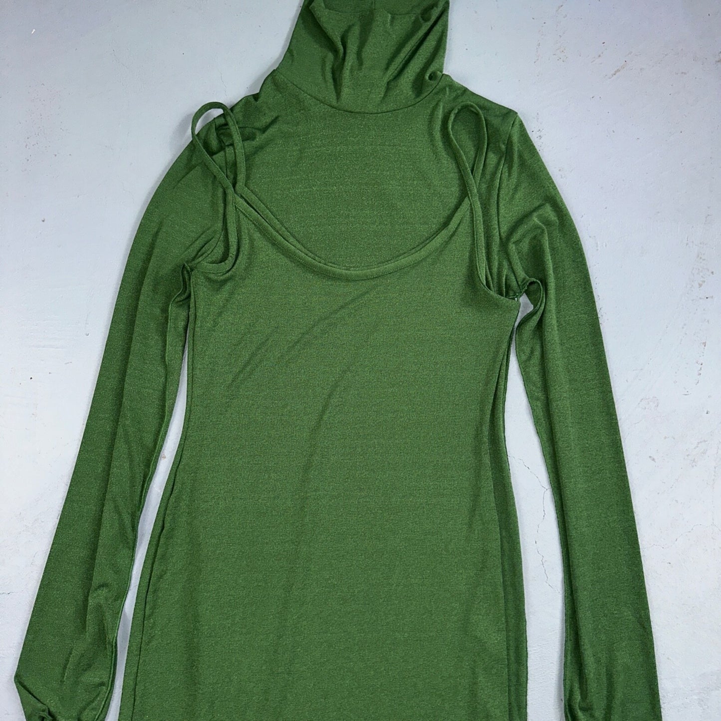 Topshop Women's Maxi Dress S Green Polyester Elastane Maxi Long Mock Neck