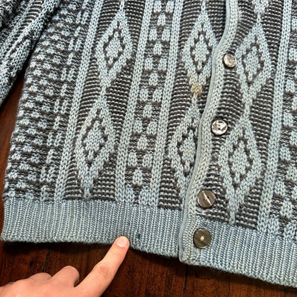 VTG RARE Caramy Cardigan Mens M Blue 1970s Corduroy Wool Button Up Aztec