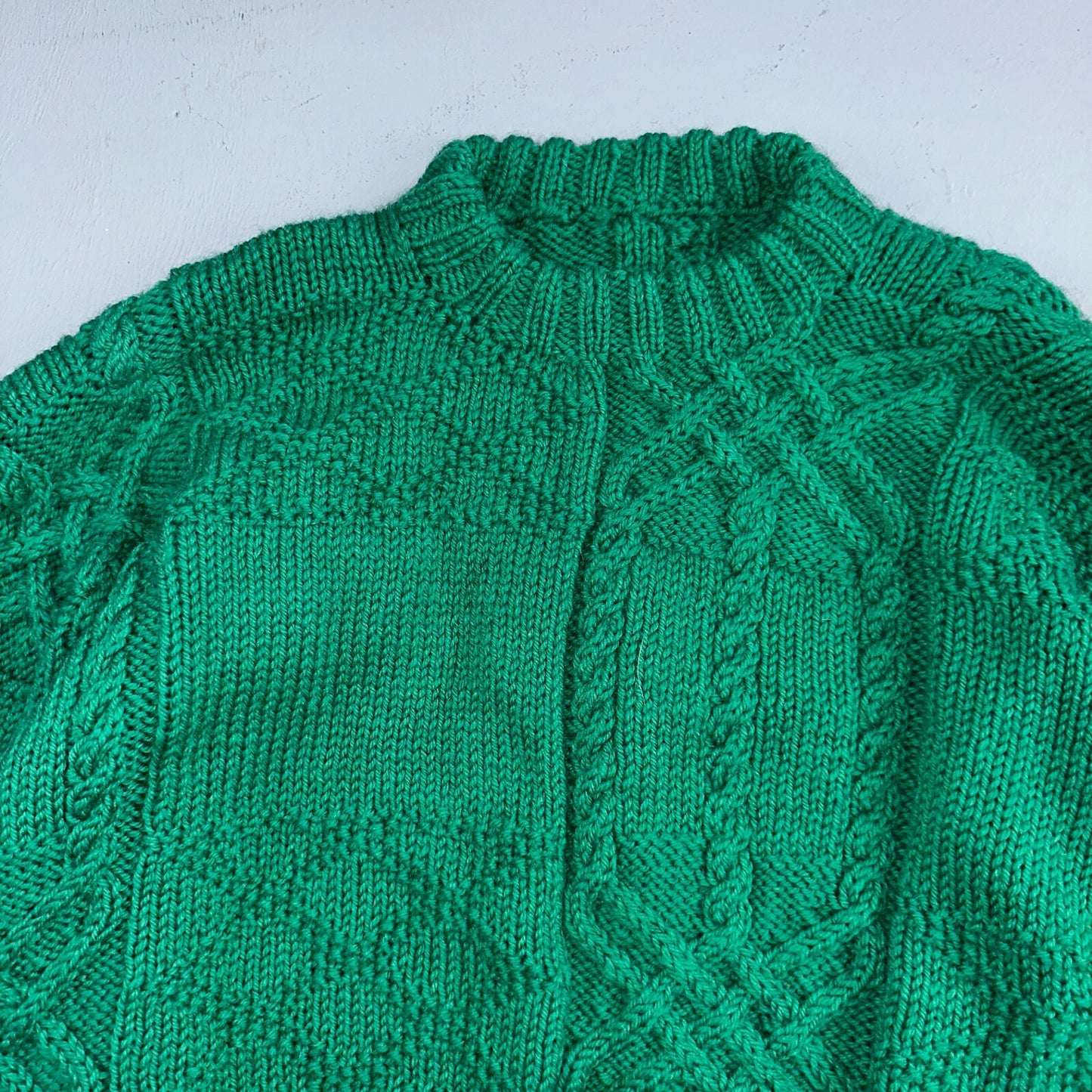 Vtg 80s Chunky Cable Knit Sweater Emerald Green Size Large Fisherman Core Yacht