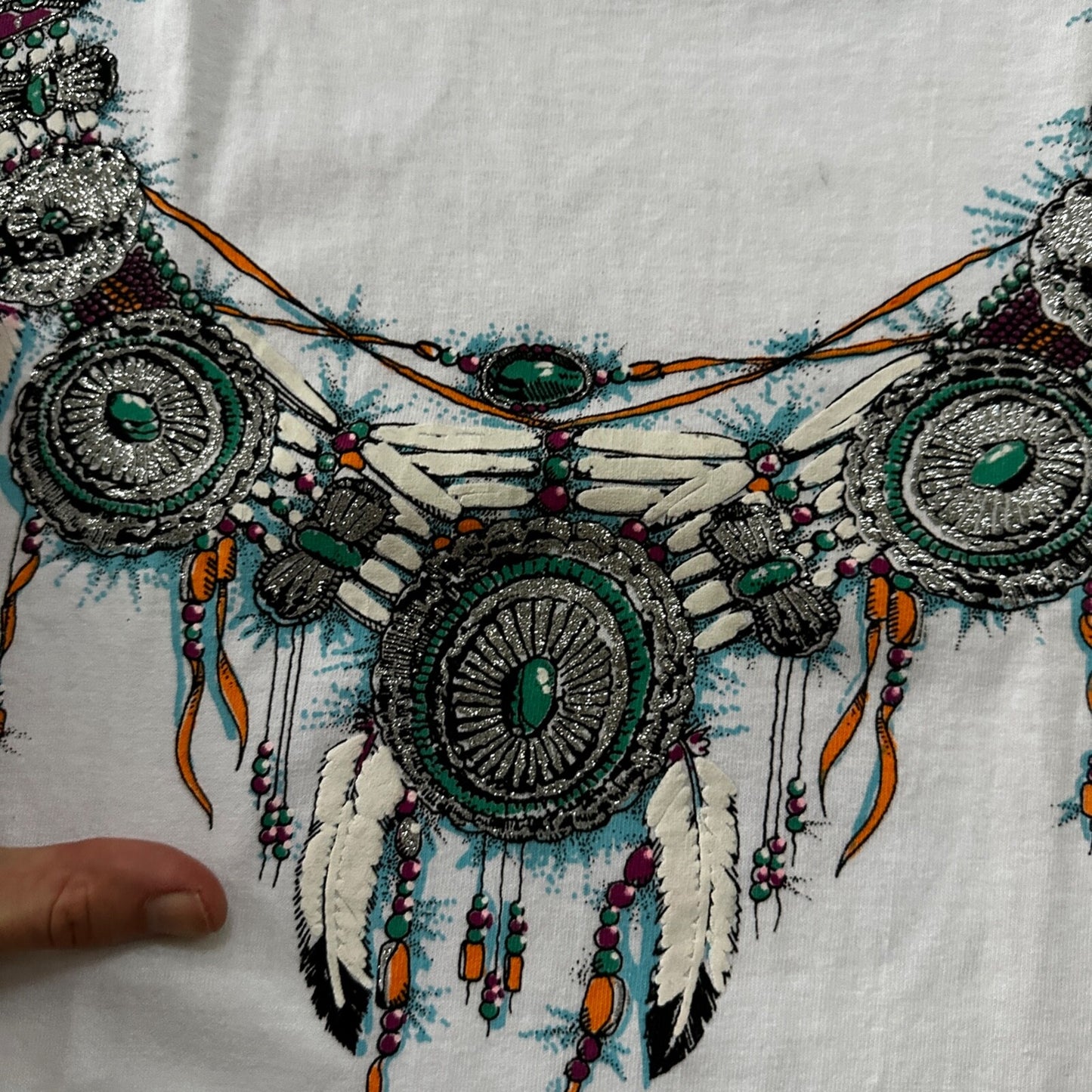 Traditional White Vintage T Shirt Art Necklace Tribal Drive 90s Single Stitch