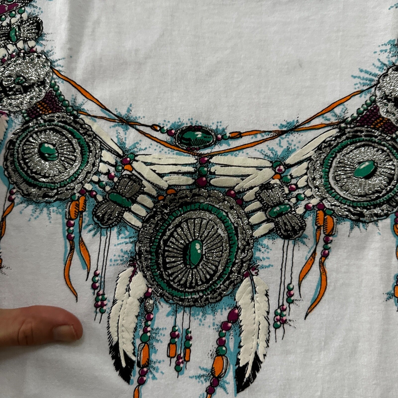 Traditional White Vintage T Shirt Art Necklace Tribal Drive 90s Single Stitch