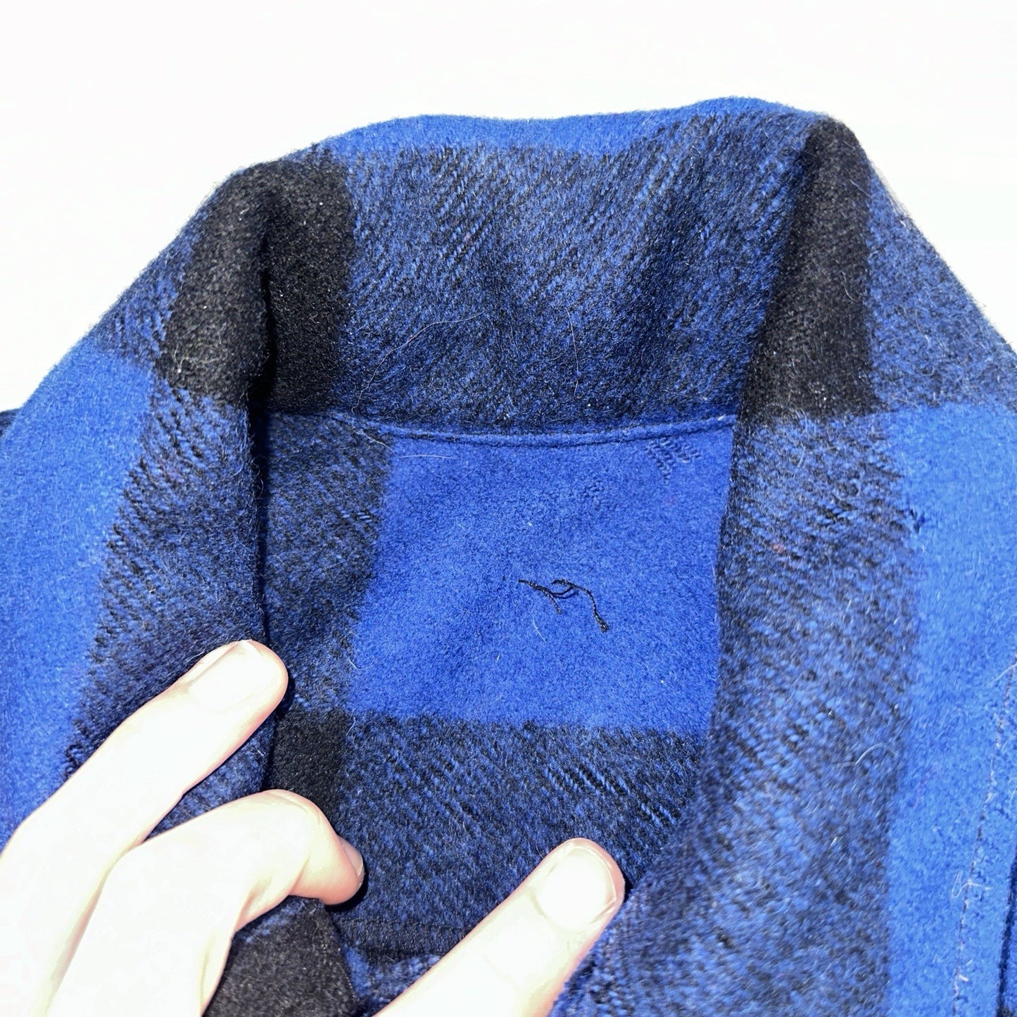 Filson CC Wool Mackinaw Cruiser Jacket Blue Plaid L Distressed VTG USA