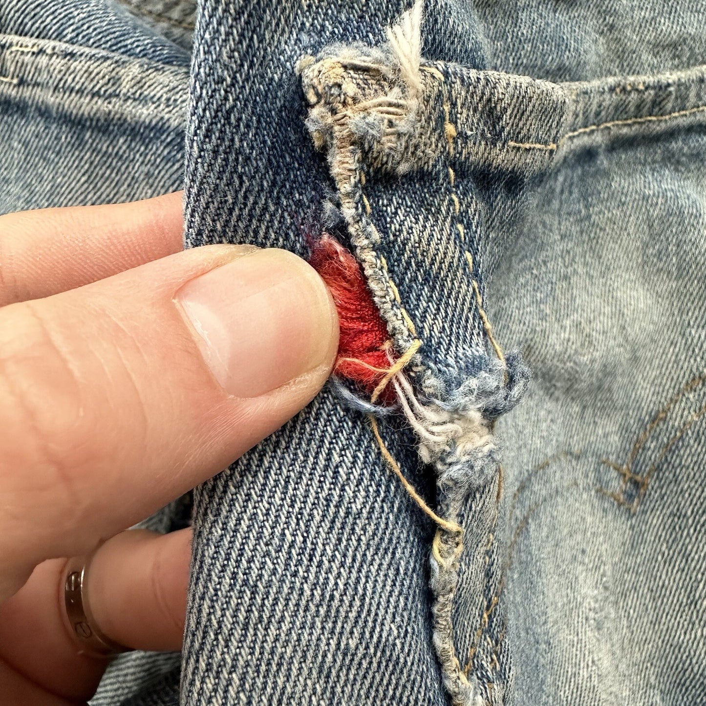 Levis 501 XX Big E True Vintage 60s Redline THRASHED Denim Jeans 1960s 27x26