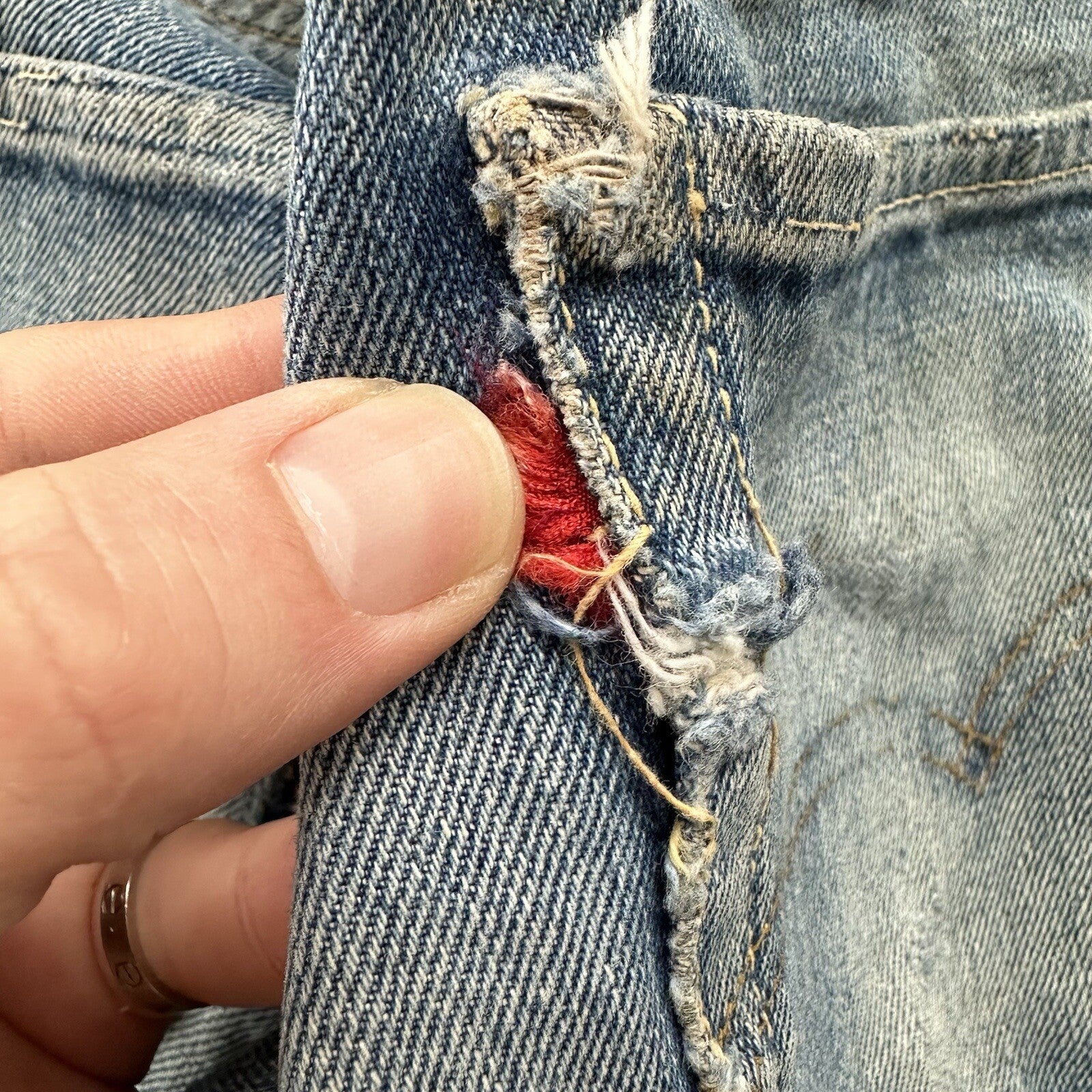 Levis 501 XX Big E True Vintage 60s Redline THRASHED Denim Jeans 1960s 27x26