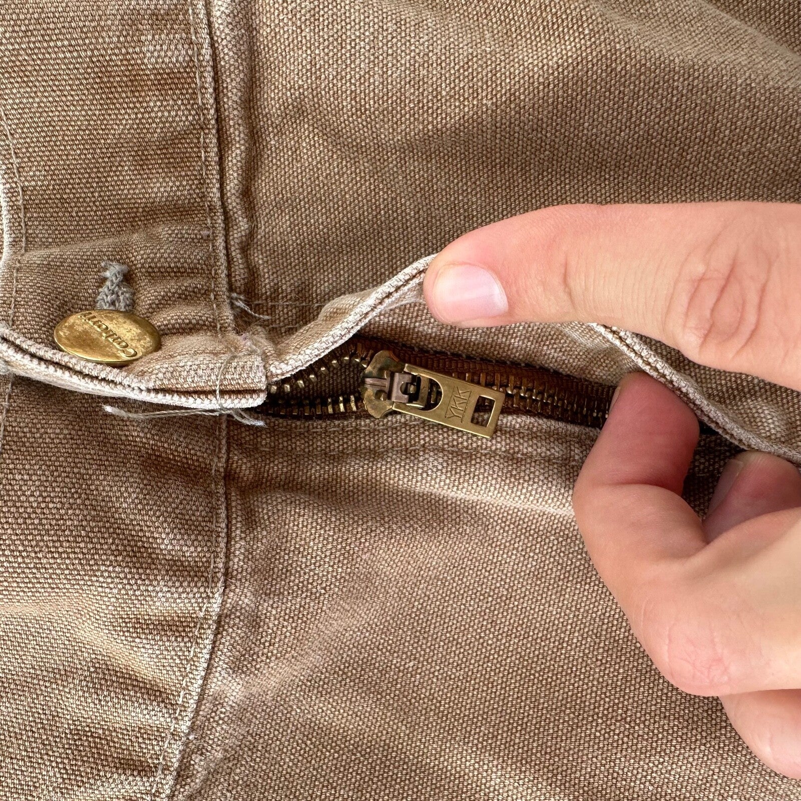 VTG USA Carhartt Thrashed Double Knee Work Dungaree Duck Brown 90s Pants 42x32