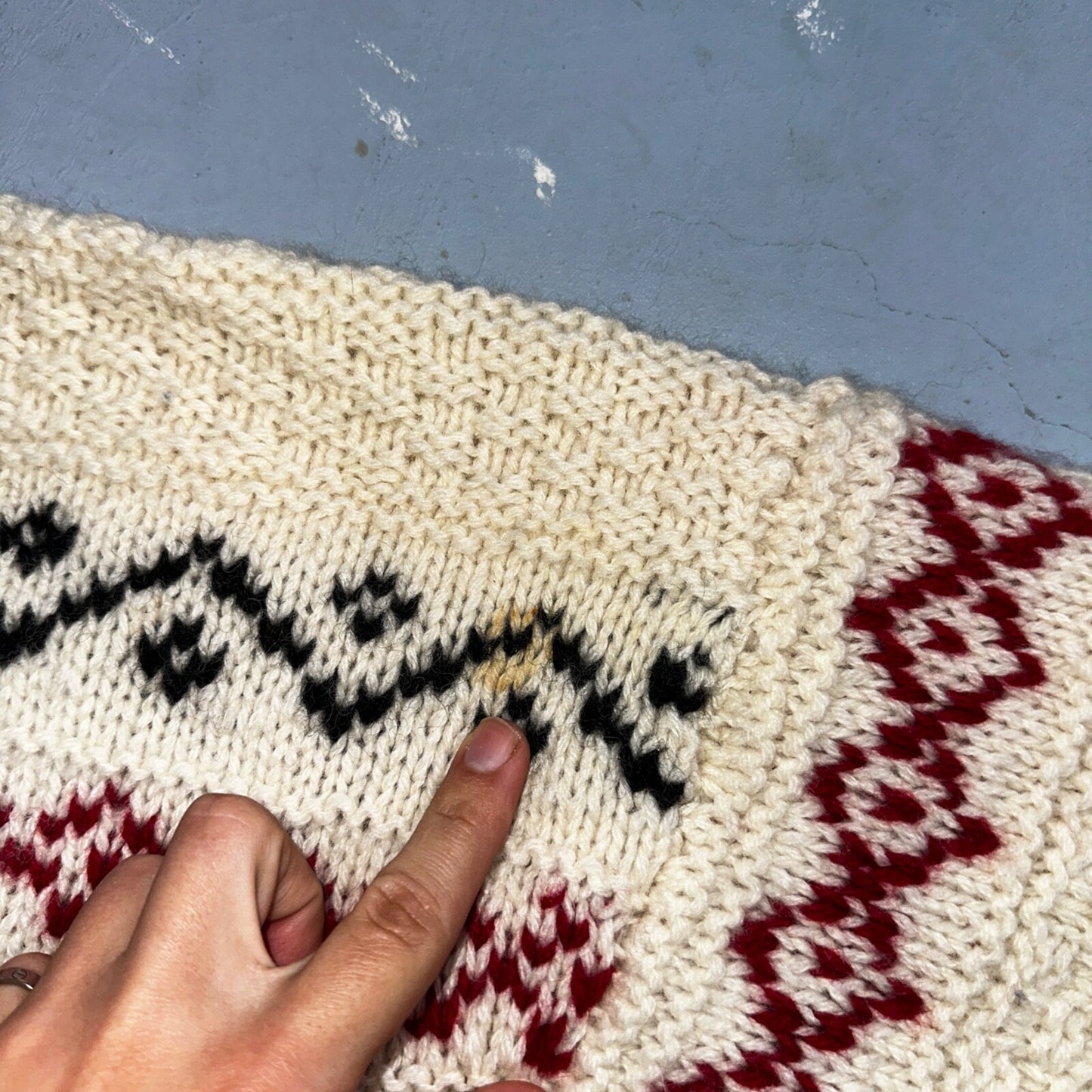 John Ashford VTG 80s Sweater Mens L Cream Multi Wool Fair Isle Hand Knit Crew