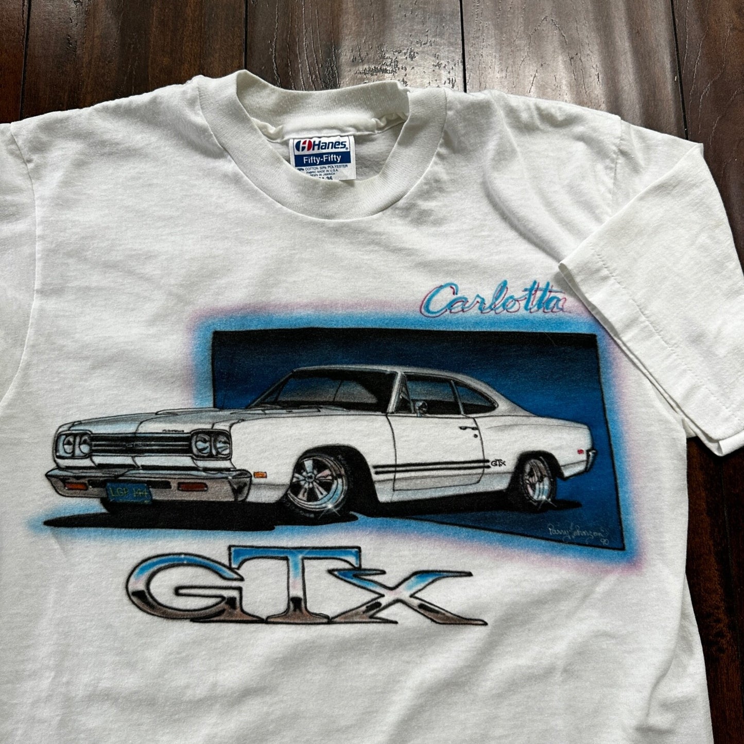 GTX 1969 Plymouth VTG T Shirt Airbursh Hanes USA Single Stitch Carlotta 90s