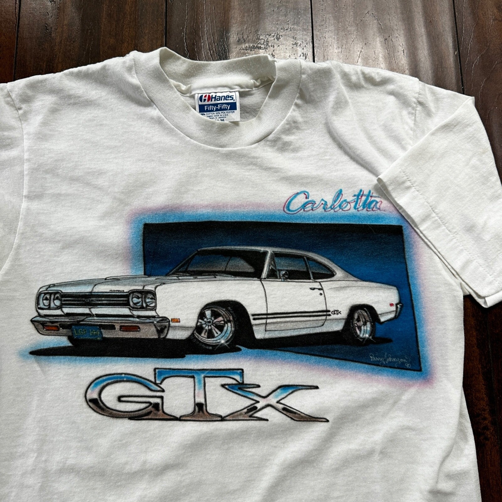 GTX 1969 Plymouth VTG T Shirt Airbursh Hanes USA Single Stitch Carlotta 90s
