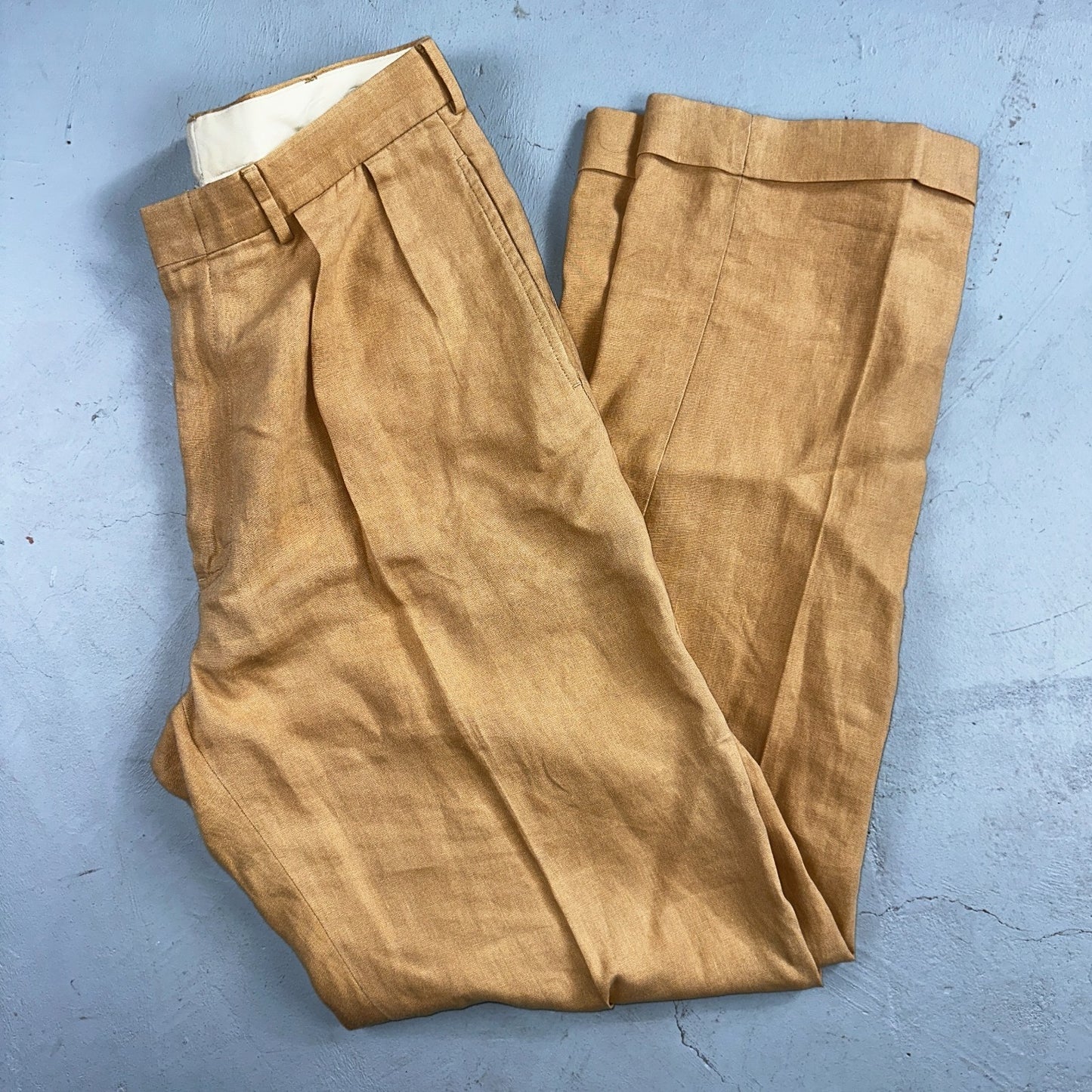 Polo Ralph Lauren 34x34 Brown Linen Pleated High Waist Mens Pants VTG 90s Beige