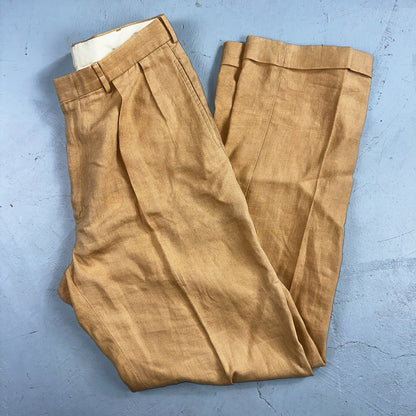 Polo Ralph Lauren 34x34 Brown Linen Pleated High Waist Mens Pants VTG 90s Beige