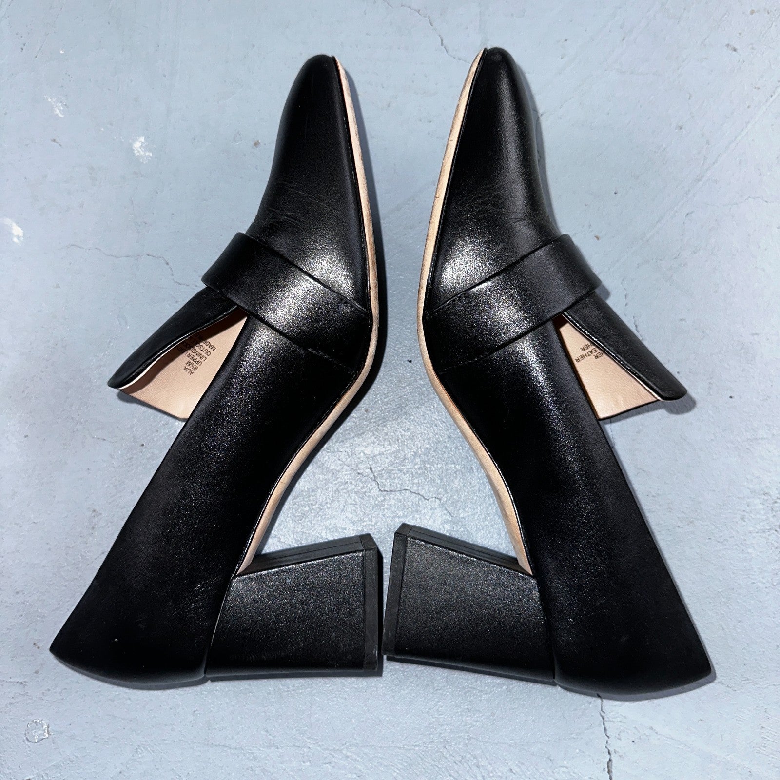 Kate Spade Alia Black Block Heel Pump 9.5 Leather Chunky Silver Tone Buckle